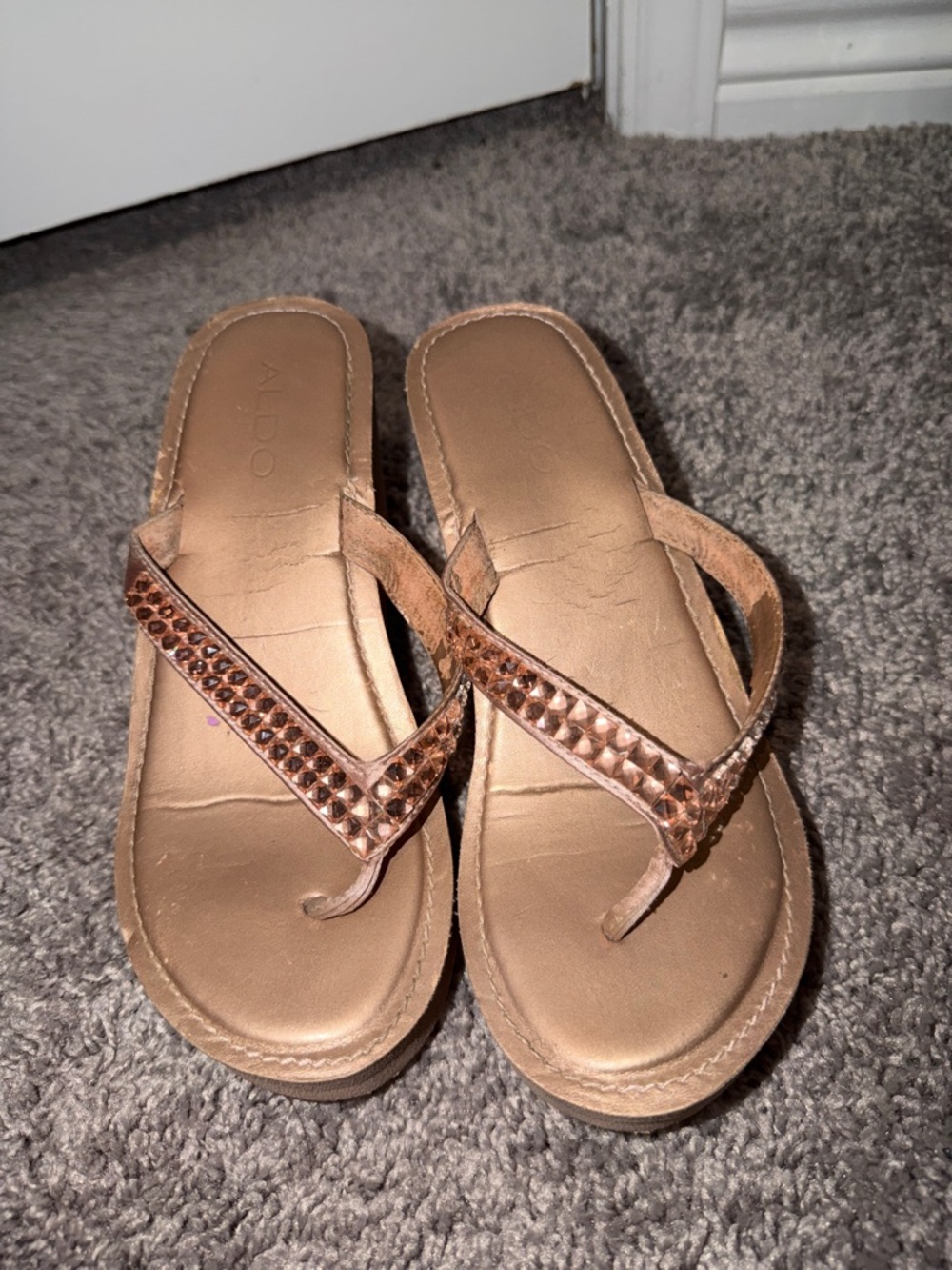 ALDO Metallic Rose Gold Studded Thong Sandals